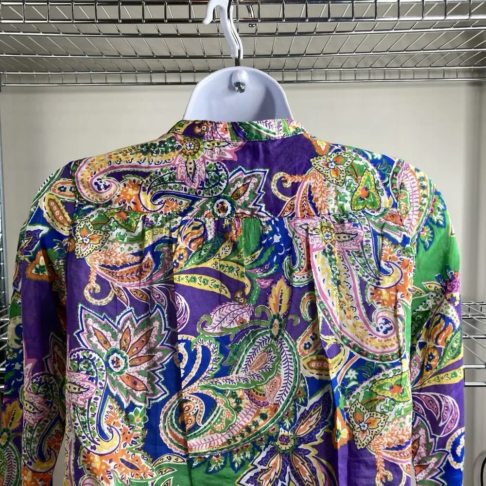 Ralph Lauren Girls‎ Green Purple Paisley Popover Shirt Size 10 Preppy Old Money